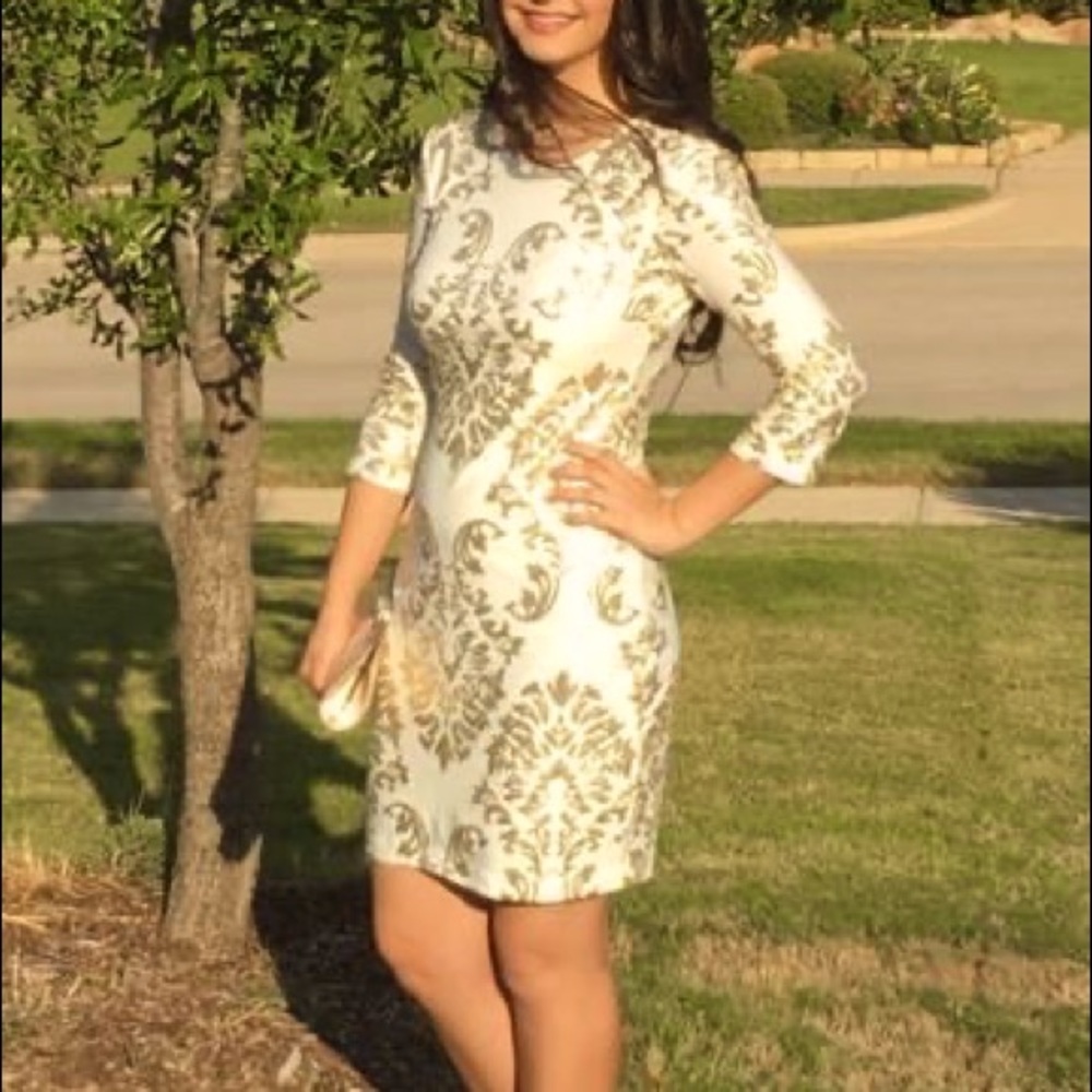 White/Gold Sequin B. Darlin Sequined Cutout Bodycon Dress - Formal